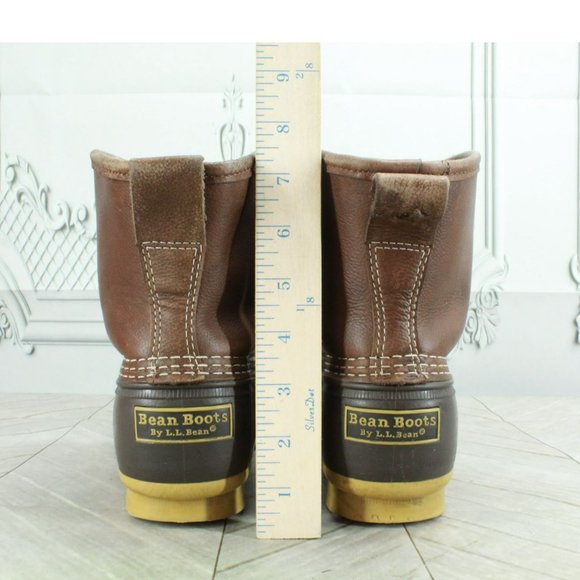 LL Bean Brown Leather Slip On Shearling Lined Ankle Duck Boots Size 8 Wide - Picture 5 of 8